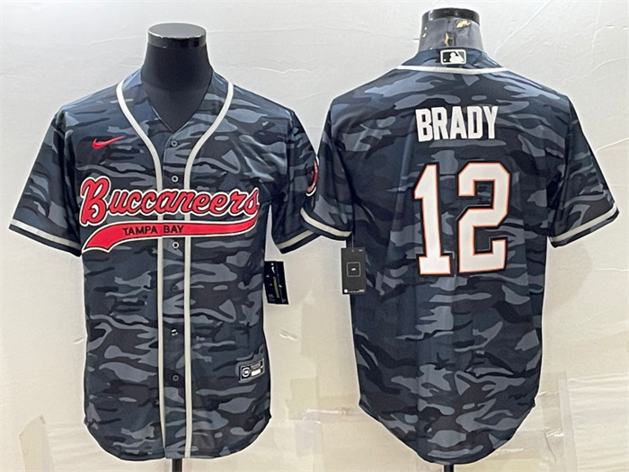 Men's Tampa Bay Buccaneers #12 Tom Brady Grey Camo With Patch Cool Base Stitched Baseball Jersey Men's Tampa Bay Buccaneers #12 Tom Brady Grey Camo With Patch Cool Base Stitched Baseball Jersey