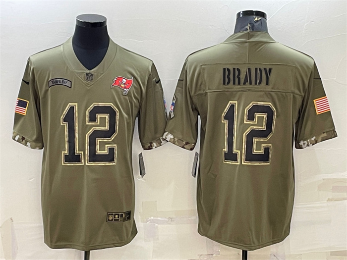 Men's Tampa Bay Buccaneers #12 Tom Brady Olive 2022 Salute To Service Limited Stitched Jersey Men's Tampa Bay Buccaneers #12 Tom Brady Olive 2022 Salute To Service Limited Stitched Jersey