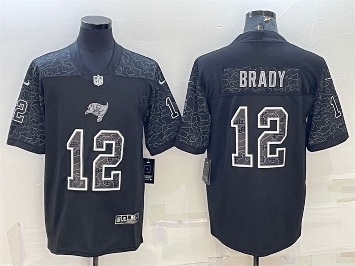Men's Tampa Bay Buccaneers #12 Tom Brady Black Reflective Limited Stitched Jersey Men's Tampa Bay Buccaneers #12 Tom Brady Black Reflective Limited Stitched Jersey