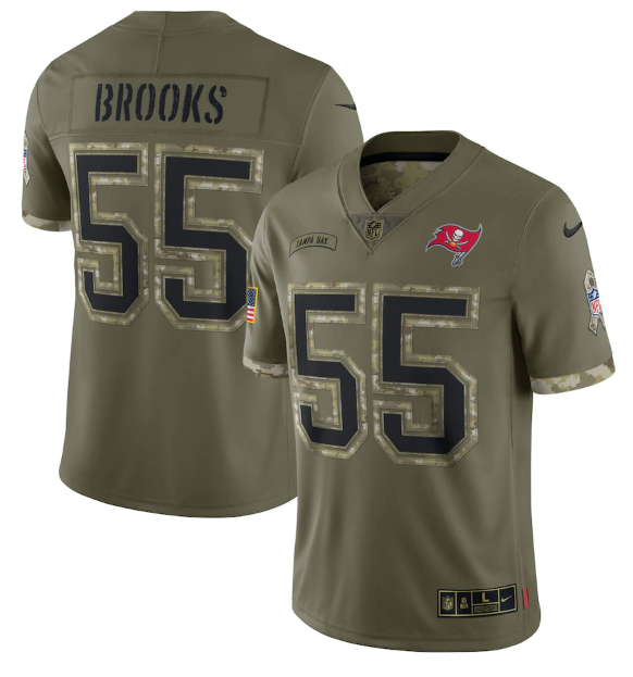 Men's Tampa Bay Buccaneers #55 Derrick Brooks Olive 2022 Salute To Service Limited Stitched Jersey Men's Tampa Bay Buccaneers #55 Derrick Brooks Olive 2022 Salute To Service Limited Stitched Jersey