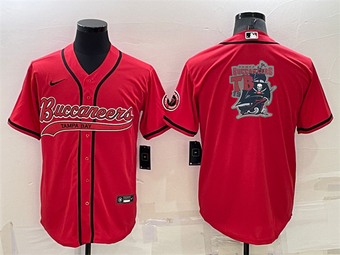 Men's Tampa Bay Buccaneers Red Team Big Logo With Patch Cool Base Stitched Baseball Jersey Men's Tampa Bay Buccaneers Red Team Big Logo With Patch Cool Base Stitched Baseball Jersey