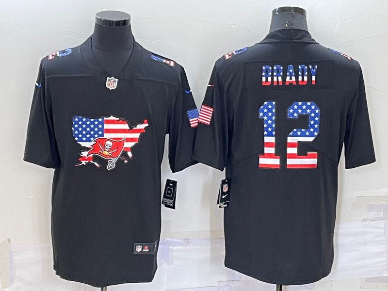 Men's Tampa Bay Buccaneers #12 Tom Brady Black USA Flag Limited Stitched Jersey Men's Tampa Bay Buccaneers #12 Tom Brady Black USA Flag Limited Stitched Jersey