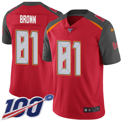 Nike Buccaneers #81 Antonio Brown Red Team Color Men's Stitched NFL 100th Season Vapor Untouchable Limited Jersey Nike Buccaneers #81 Antonio Brown Red Team Color Men's Stitched NFL 100th Season Vapor Untouchable Limited Jersey