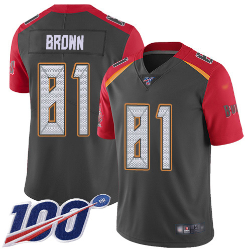 Nike Buccaneers #81 Antonio Brown Gray Men's Stitched NFL Limited Inverted Legend 100th Season Jersey Nike Buccaneers #81 Antonio Brown Gray Men's Stitched NFL Limited Inverted Legend 100th Season Jersey