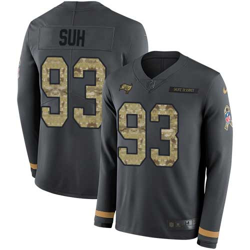 Nike Buccaneers #93 Ndamukong Suh Anthracite Salute to Service Men's Stitched NFL Limited Therma Long Sleeve Jersey Nike Buccaneers #93 Ndamukong Suh Anthracite Salute to Service Men's Stitched NFL Limited Therma Long Sleeve Jersey