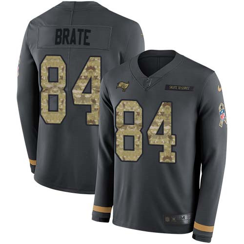 Nike Buccaneers #84 Cameron Brate Anthracite Salute to Service Men's Stitched NFL Limited Therma Long Sleeve Jersey Nike Buccaneers #84 Cameron Brate Anthracite Salute to Service Men's Stitched NFL Limited Therma Long Sleeve Jersey