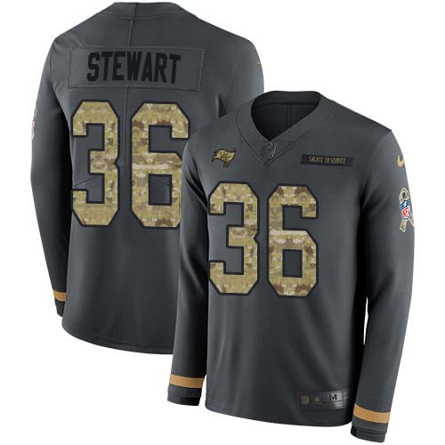 Nike Buccaneers #36 M.J. Stewart Anthracite Salute to Service Men's Stitched NFL Limited Therma Long Sleeve Jersey Nike Buccaneers #36 M.J. Stewart Anthracite Salute to Service Men's Stitched NFL Limited Therma Long Sleeve Jersey