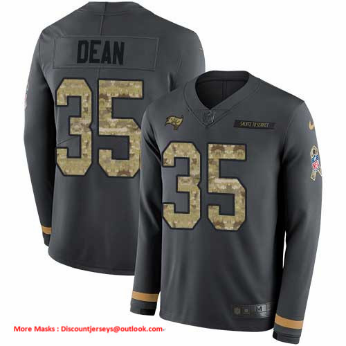 Nike Buccaneers #35 Jamel Dean Anthracite Salute to Service Men's Stitched NFL Limited Therma Long Sleeve Jersey Nike Buccaneers #35 Jamel Dean Anthracite Salute to Service Men's Stitched NFL Limited Therma Long Sleeve Jersey