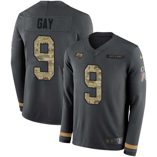 Nike Buccaneers #9 Matt Gay Anthracite Salute to Service Men's Stitched NFL Limited Therma Long Sleeve Jersey Nike Buccaneers #9 Matt Gay Anthracite Salute to Service Men's Stitched NFL Limited Therma Long Sleeve Jersey