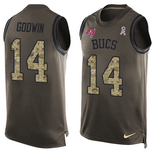 Nike Buccaneers #14 Chris Godwin Green Men's Stitched NFL Limited Salute To Service Tank Top Jersey Nike Buccaneers #14 Chris Godwin Green Men's Stitched NFL Limited Salute To Service Tank Top Jersey