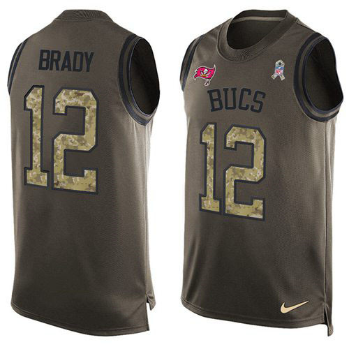 Nike Buccaneers #12 Tom Brady Green Men's Stitched NFL Limited Salute To Service Tank Top Jersey Nike Buccaneers #12 Tom Brady Green Men's Stitched NFL Limited Salute To Service Tank Top Jersey