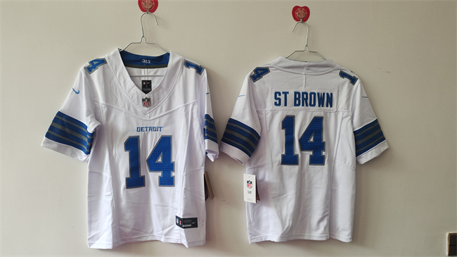 Women's Detroit Lions #14 Amon-Ra St. Brown White 2024 F.U.S.E. Vapor Limited Stitched Jersey(Run Smaller) Women's Detroit Lions #14 Amon-Ra St. Brown White 2024 F.U.S.E. Vapor Limited Stitched Jersey(Run Smaller)