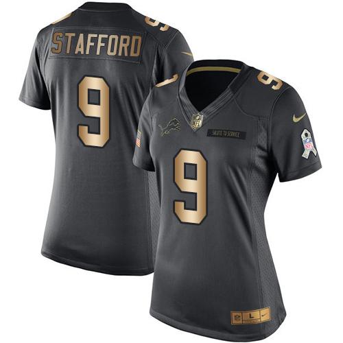 Nike Lions #9 Matthew Stafford Black Women's Stitched NFL Limited Gold Salute to Service Jersey Nike Lions #9 Matthew Stafford Black Women's Stitched NFL Limited Gold Salute to Service Jersey