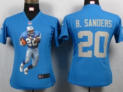 Womens NEW Detroit Lions 20 B.sanders Blue Portrait Fashion Game Jerseys