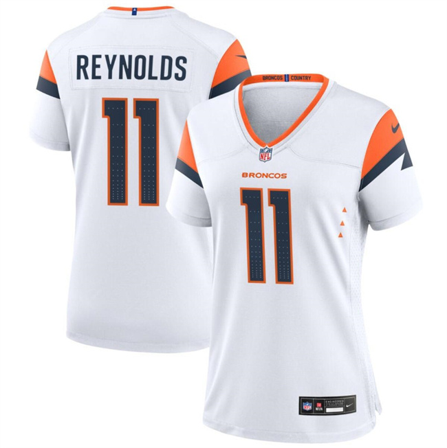 Women's Denver Broncos #11 Josh Reynolds White 2024 Stitched Jersey(Run Small) Women's Denver Broncos #11 Josh Reynolds White 2024 Stitched Jersey(Run Small)