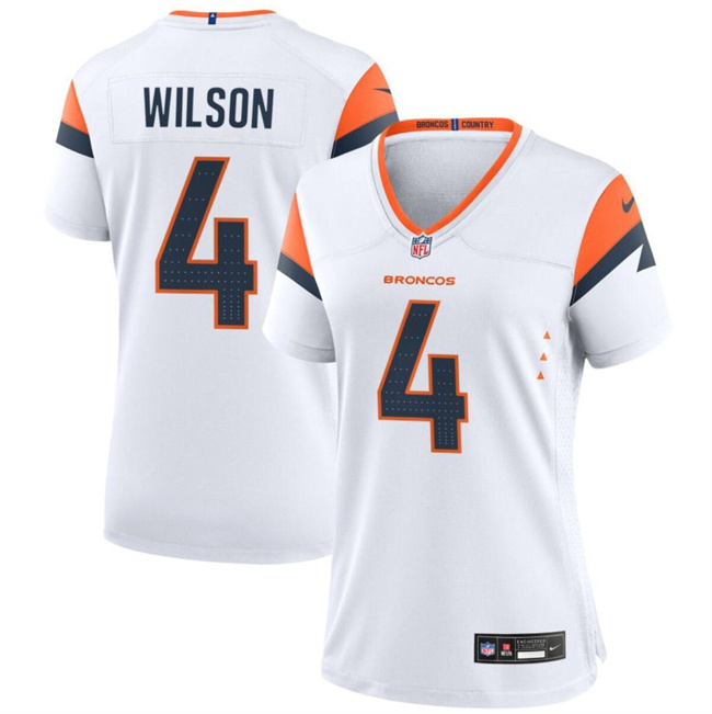 Women's Denver Broncos #4 Zach Wilson White 2024 Stitched Jersey(Run Small) Women's Denver Broncos #4 Zach Wilson White 2024 Stitched Jersey(Run Small)