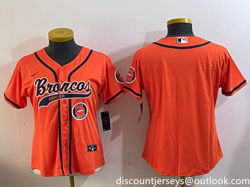 Women's Denver Broncos orange Cool Base Stitched Baseball Jersey Women's Denver Broncos orange Cool Base Stitched Baseball Jersey