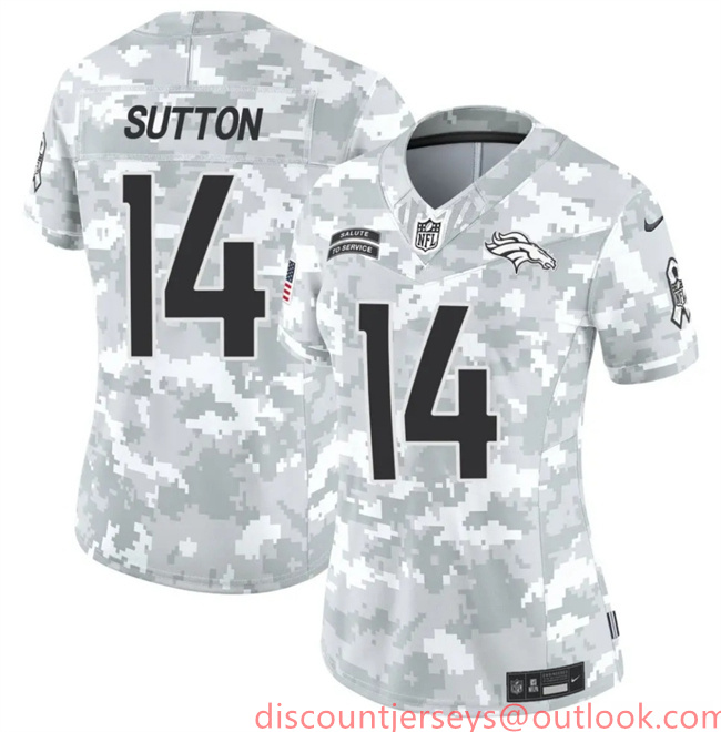 Women's Denver Broncos #14 Courtland Sutton 2024 F.U.S.E Arctic Camo Salute To Service Limited Stitched Jersey(Run Small) Women's Denver Broncos #14 Courtland Sutton 2024 F.U.S.E Arctic Camo Salute To Service Limited Stitched Jersey(Run Small)