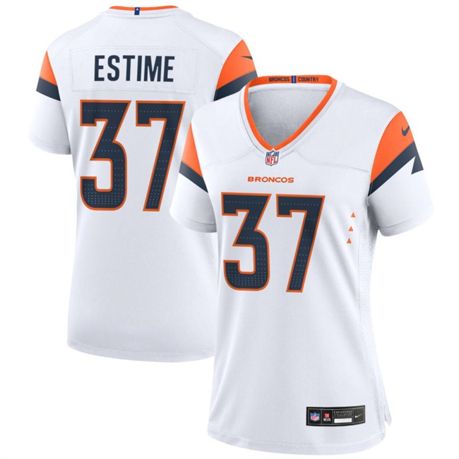 Women's Denver Broncos #37 Audric Estime White 2024 Stitched Jersey(Run Small) Women's Denver Broncos #37 Audric Estime White 2024 Stitched Jersey(Run Small)