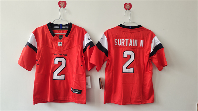 Women's Denver Broncos #2 Pat Surtain II Orange 2024 F.U.S.E Vapor Stitched Jersey(Run Small) Women's Denver Broncos #2 Pat Surtain II Orange 2024 F.U.S.E Vapor Stitched Jersey(Run Small)