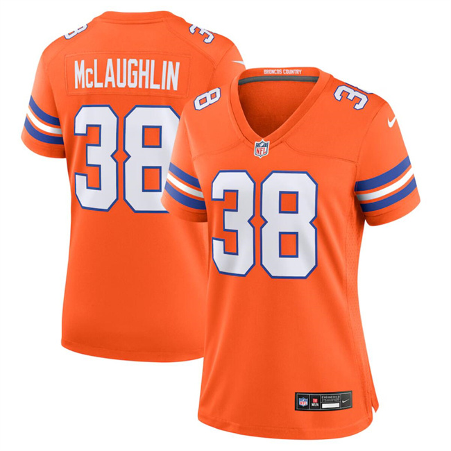 Women's Denver Broncos #38 Jaleel McLaughlin Orange Mile High Collection 1977 Throwback Stitched Jersey(Run Small) Women's Denver Broncos #38 Jaleel McLaughlin Orange Mile High Collection 1977 Throwback Stitched Jersey(Run Small)