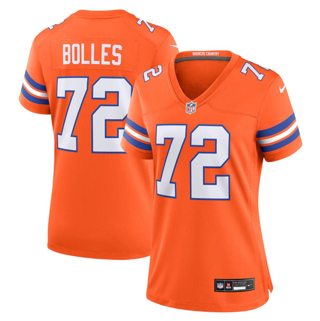 Women's Denver Broncos #72 Garrett Bolles Orange Mile High Collection 1977 Throwback Stitched Jersey(Run Small) Women's Denver Broncos #72 Garrett Bolles Orange Mile High Collection 1977 Throwback Stitched Jersey(Run Small)