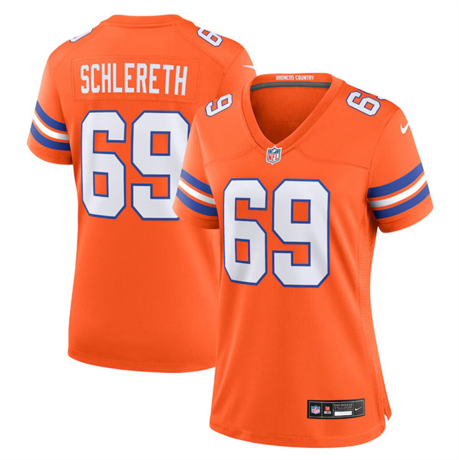 Women's Denver Broncos #69 Mark Schlereth Orange Mile High Collection 1977 Throwback Stitched Jersey(Run Small) Women's Denver Broncos #69 Mark Schlereth Orange Mile High Collection 1977 Throwback Stitched Jersey(Run Small)