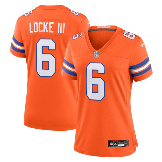 Women's Denver Broncos #6 P.J. Locke III Orange Mile High Collection 1977 Throwback Stitched Jersey(Run Small) Women's Denver Broncos #6 P.J. Locke III Orange Mile High Collection 1977 Throwback Stitched Jersey(Run Small)