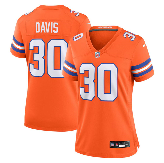 Women's Denver Broncos #30 Terrell Davis Orange Mile High Collection 1977 Throwback Stitched Jersey(Run Small) Women's Denver Broncos #30 Terrell Davis Orange Mile High Collection 1977 Throwback Stitched Jersey(Run Small)