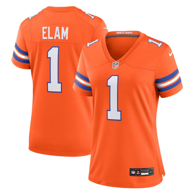 Women's Denver Broncos #1 Jason Elam Orange Mile High Collection 1977 Throwback Stitched Jersey(Run Small) Women's Denver Broncos #1 Jason Elam Orange Mile High Collection 1977 Throwback Stitched Jersey(Run Small)