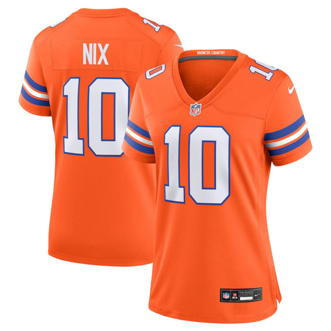 Women's Denver Broncos #10 Bo Nix Orange Mile High Collection 1977 Throwback Stitched Jersey(Run Small) Women's Denver Broncos #10 Bo Nix Orange Mile High Collection 1977 Throwback Stitched Jersey(Run Small)