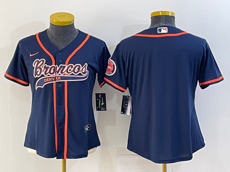 Women Denver Broncos Blank Navy With Patch Cool Base Stitched Baseball Jersey Women Denver Broncos Blank Navy With Patch Cool Base Stitched Baseball Jersey