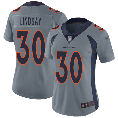 Broncos #30 Phillip Lindsay Gray Women's Stitched Football Limited Inverted Legend Jersey Broncos #30 Phillip Lindsay Gray Women's Stitched Football Limited Inverted Legend Jersey