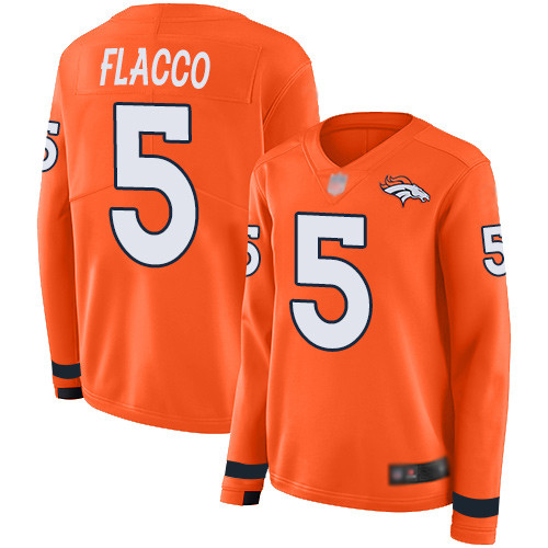 Broncos #5 Joe Flacco Orange Team Color Women's Stitched Football Limited Therma Long Sleeve Jersey Broncos #5 Joe Flacco Orange Team Color Women's Stitched Football Limited Therma Long Sleeve Jersey