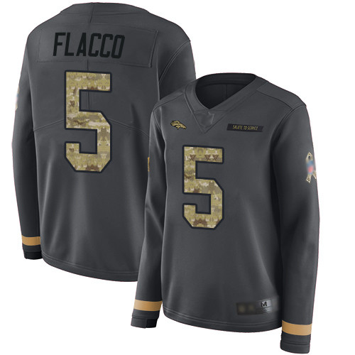 Broncos #5 Joe Flacco Anthracite Salute to Service Women's Stitched Football Limited Therma Long Sleeve Jersey Broncos #5 Joe Flacco Anthracite Salute to Service Women's Stitched Football Limited Therma Long Sleeve Jersey