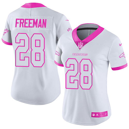 Nike Broncos #28 Royce Freeman White Pink Women's Stitched NFL Limited Rush Fashion Jersey Nike Broncos #28 Royce Freeman White Pink Women's Stitched NFL Limited Rush Fashion Jersey