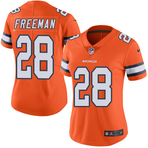 Nike Broncos #28 Royce Freeman Orange Women's Stitched NFL Limited Rush Jersey Nike Broncos #28 Royce Freeman Orange Women's Stitched NFL Limited Rush Jersey