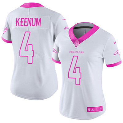 Nike Broncos #4 Case Keenum White Pink Women's Stitched NFL Limited Rush Fashion Jersey Nike Broncos #4 Case Keenum White Pink Women's Stitched NFL Limited Rush Fashion Jersey