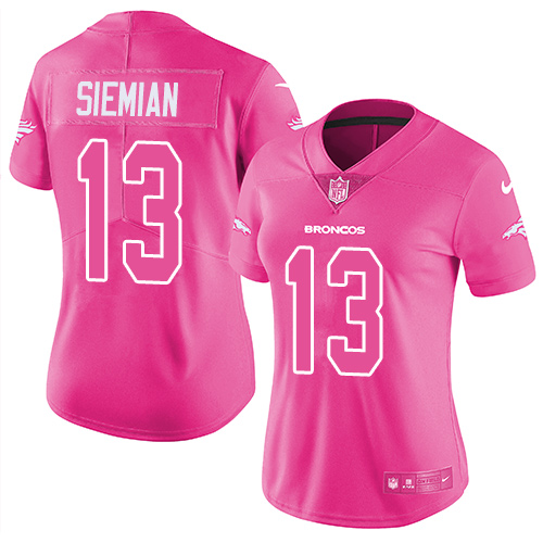 Nike Broncos #13 Trevor Siemian Pink Women's Stitched NFL Limited Rush Fashion Jersey Nike Broncos #13 Trevor Siemian Pink Women's Stitched NFL Limited Rush Fashion Jersey
