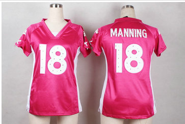 Women Nike Broncos #18 Peyton Manning Pink NFL Elite Draft Him Shimmer Jersey