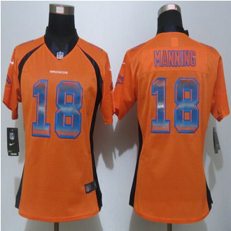 Women New Nike Denver Broncos #18 Peyton Manning Orange Strobe Elite Jersey