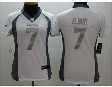 Women's NEW Broncos #7 John Elway White NFL Limited Platinum Jersey Women's NEW Broncos #7 John Elway White NFL Limited Platinum Jersey