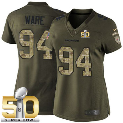 Nike Broncos #94 DeMarcus Ware Green Super Bowl 50 Women's Stitched NFL Limited Salute to Service Jersey Nike Broncos #94 DeMarcus Ware Green Super Bowl 50 Women's Stitched NFL Limited Salute to Service Jersey