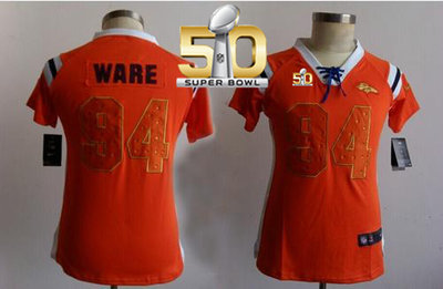 Nike Broncos #94 DeMarcus Ware Orange Super Bowl 50 Women's Stitched NFL Elite Draft Him Shimmer Jersey Nike Broncos #94 DeMarcus Ware Orange Super Bowl 50 Women's Stitched NFL Elite Draft Him Shimmer Jersey