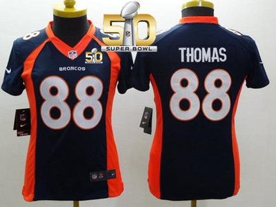 Nike Broncos #88 Demaryius Thomas Blue Alternate Super Bowl 50 Women's Stitched NFL New Limited Jersey