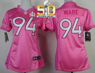 Nike Broncos #94 DeMarcus Ware Pink New Super Bowl 50 Women's Be Luv'd Stitched NFL Elite Jersey Nike Broncos #94 DeMarcus Ware Pink New Super Bowl 50 Women's Be Luv'd Stitched NFL Elite Jersey
