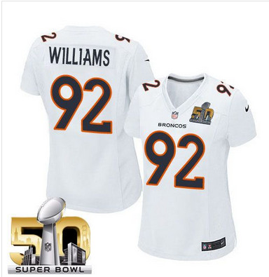 Nike Broncos #92 Sylvester Williams White Super Bowl 50 Women's Stitched NFL Game Event Jersey Nike Broncos #92 Sylvester Williams White Super Bowl 50 Women's Stitched NFL Game Event Jersey