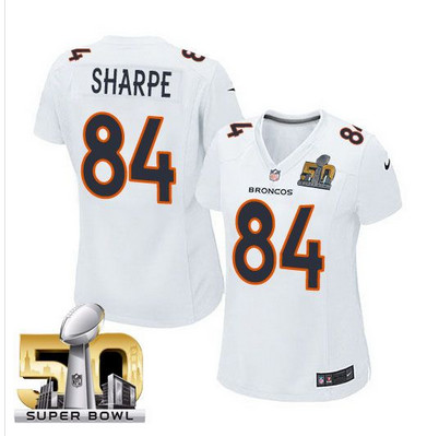 Nike Broncos #84 Shannon Sharpe White Super Bowl 50 Women's Stitched NFL Game Event Jersey Nike Broncos #84 Shannon Sharpe White Super Bowl 50 Women's Stitched NFL Game Event Jersey