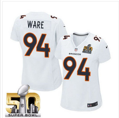 Nike Broncos #94 DeMarcus Ware White Super Bowl 50 Women's Stitched NFL Game Event Jersey