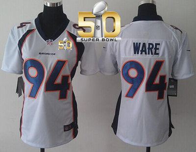 Nike Broncos #94 DeMarcus Ware White Super Bowl 50 Women's Stitched NFL New Elite Jersey Nike Broncos #94 DeMarcus Ware White Super Bowl 50 Women's Stitched NFL New Elite Jersey